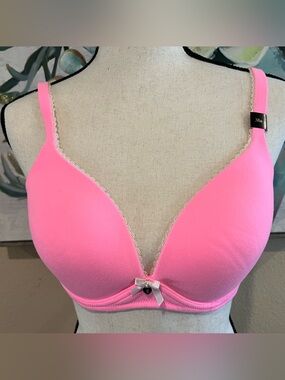 Victoria's Secret Pink Wireless Bra with White Lace Trim